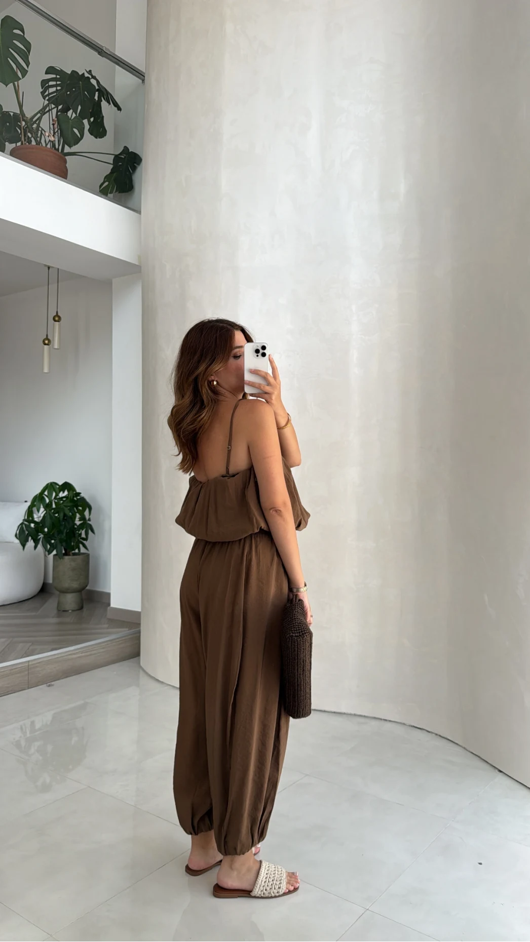 Ruby Askılı Balon Bluz Şalvar Pantolon Takım - Kahve - Kod: 581171