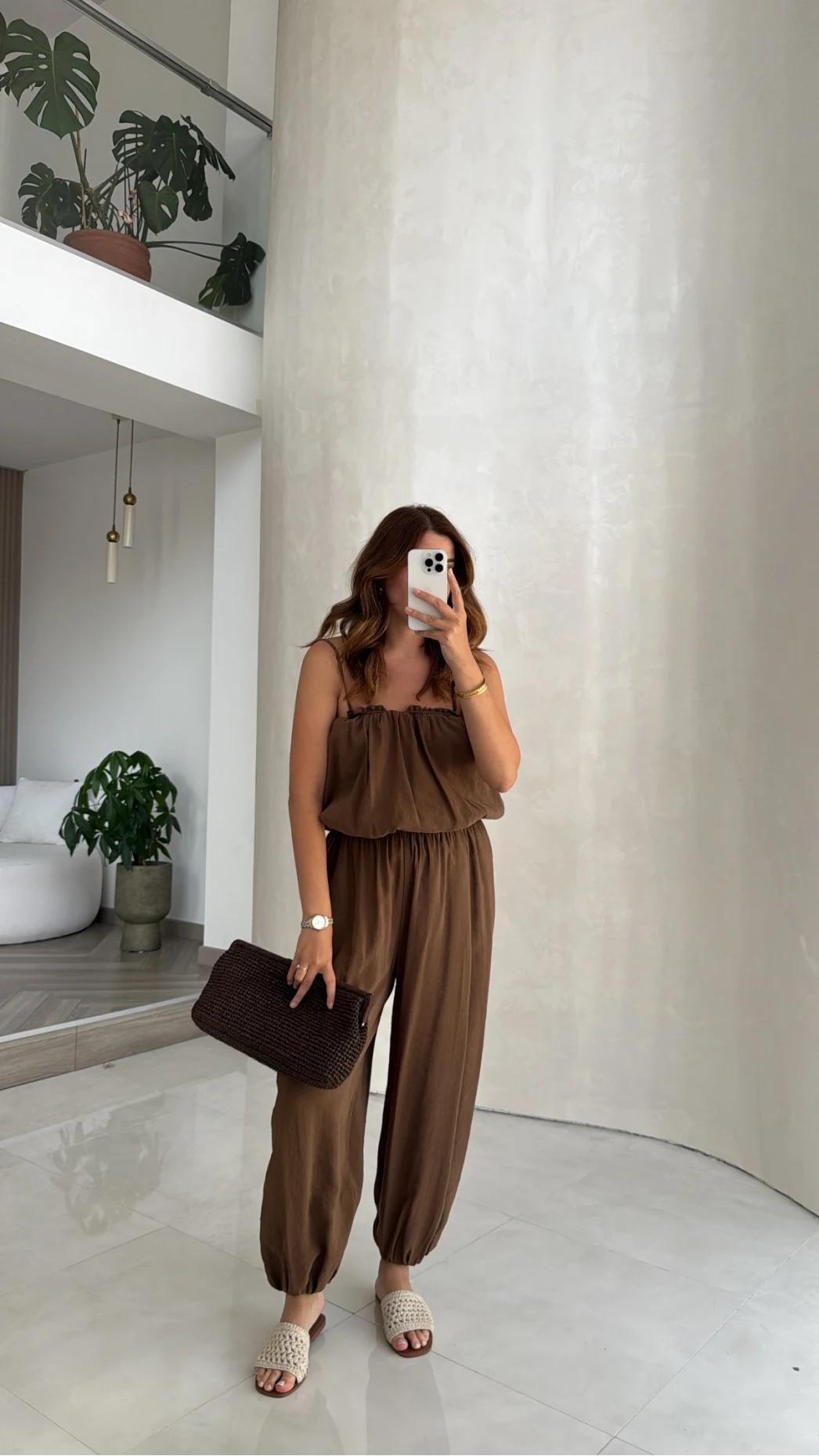 Ruby Askılı Balon Bluz Şalvar Pantolon Takım - Kahve - Kod: 581171