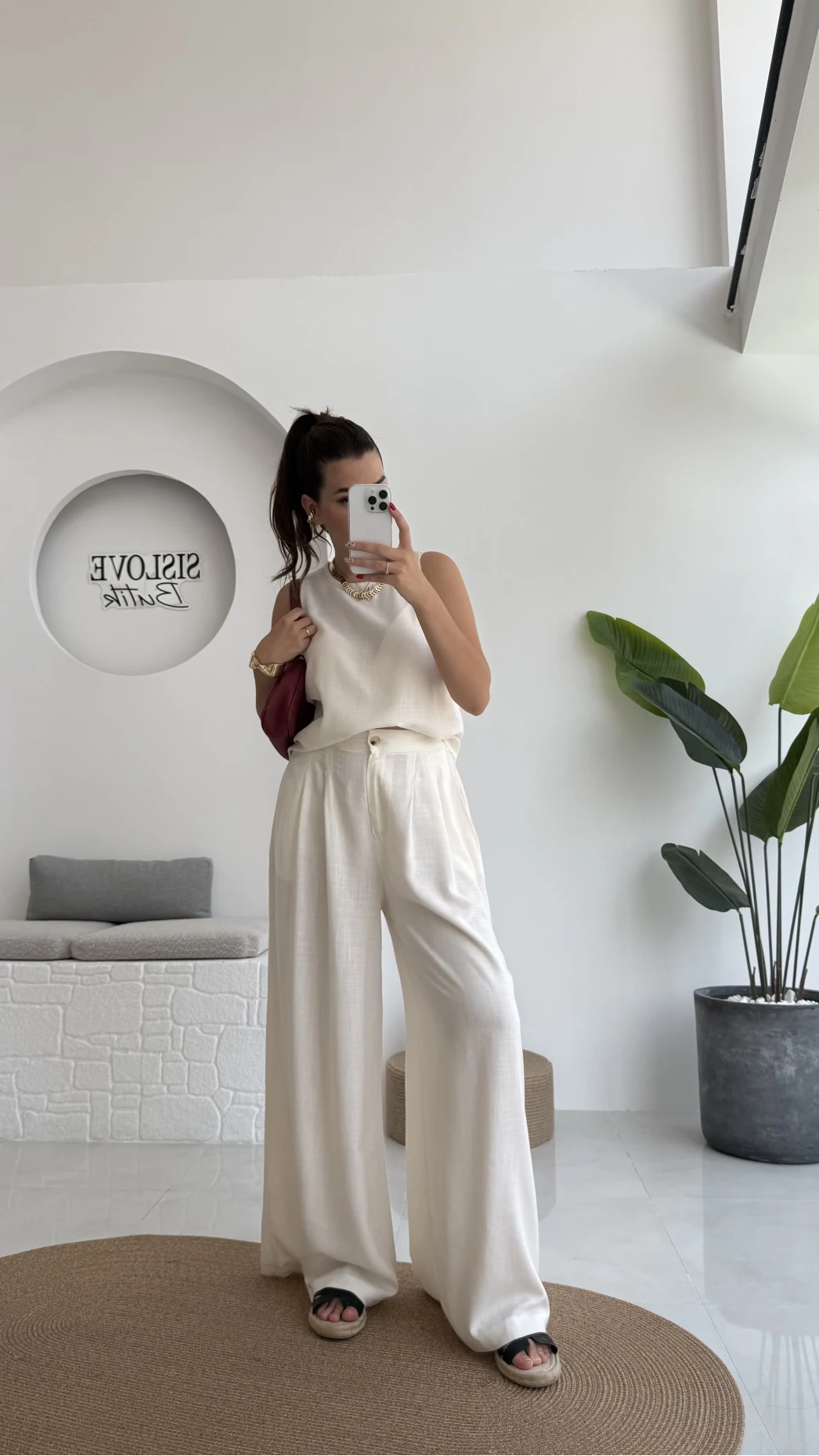 Ruby Sıfır Kol Bluz Pantolon Takım - Ekru - 7143