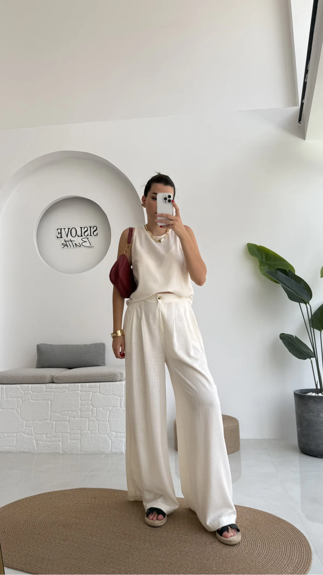 Ruby Sıfır Kol Bluz Pantolon Takım - Ekru - 7143