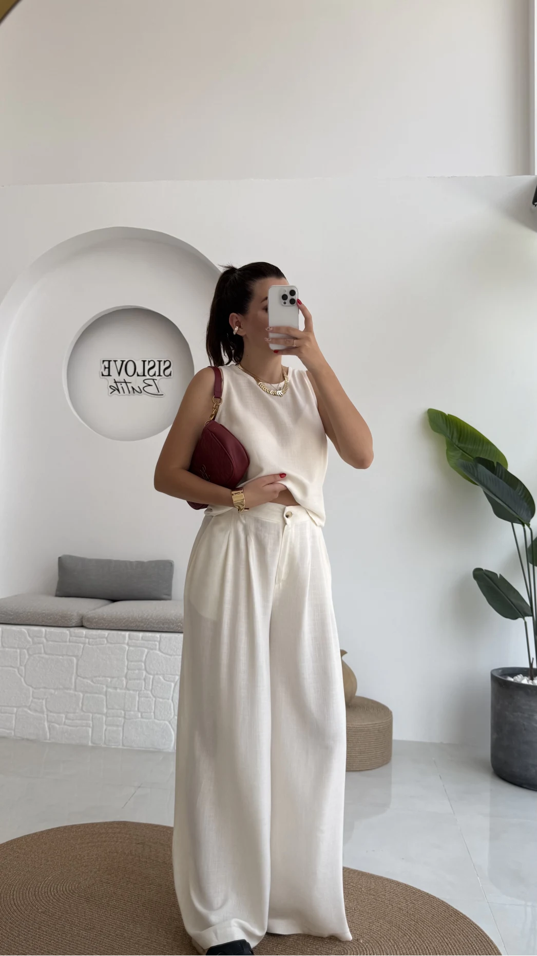 Ruby Sıfır Kol Bluz Pantolon Takım - Ekru - 7143
