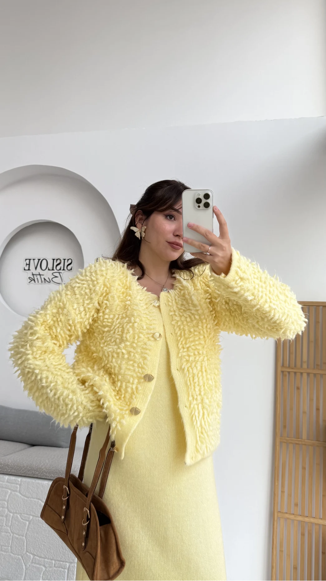 Saçaklı Hırka Elbise Takım - Sarı - Kod: 9062-9063