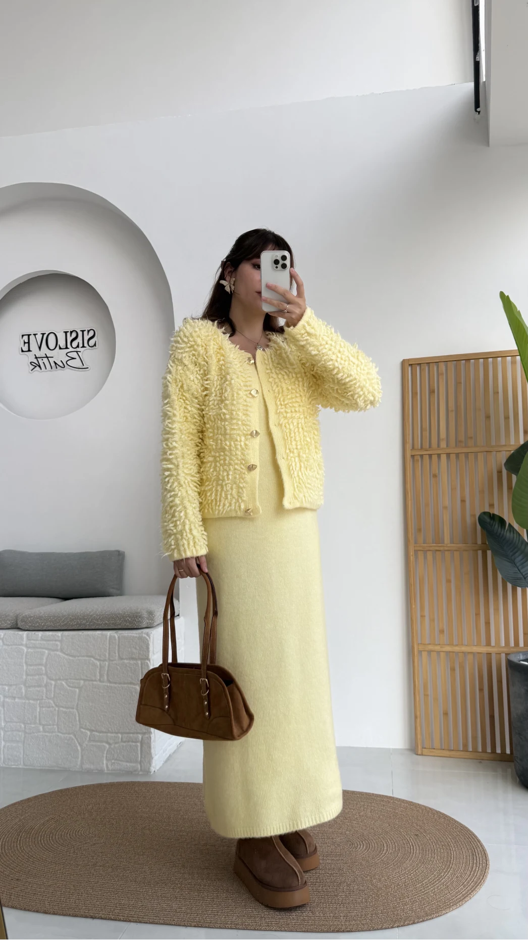 Saçaklı Hırka Elbise Takım - Sarı - Kod: 9062-9063