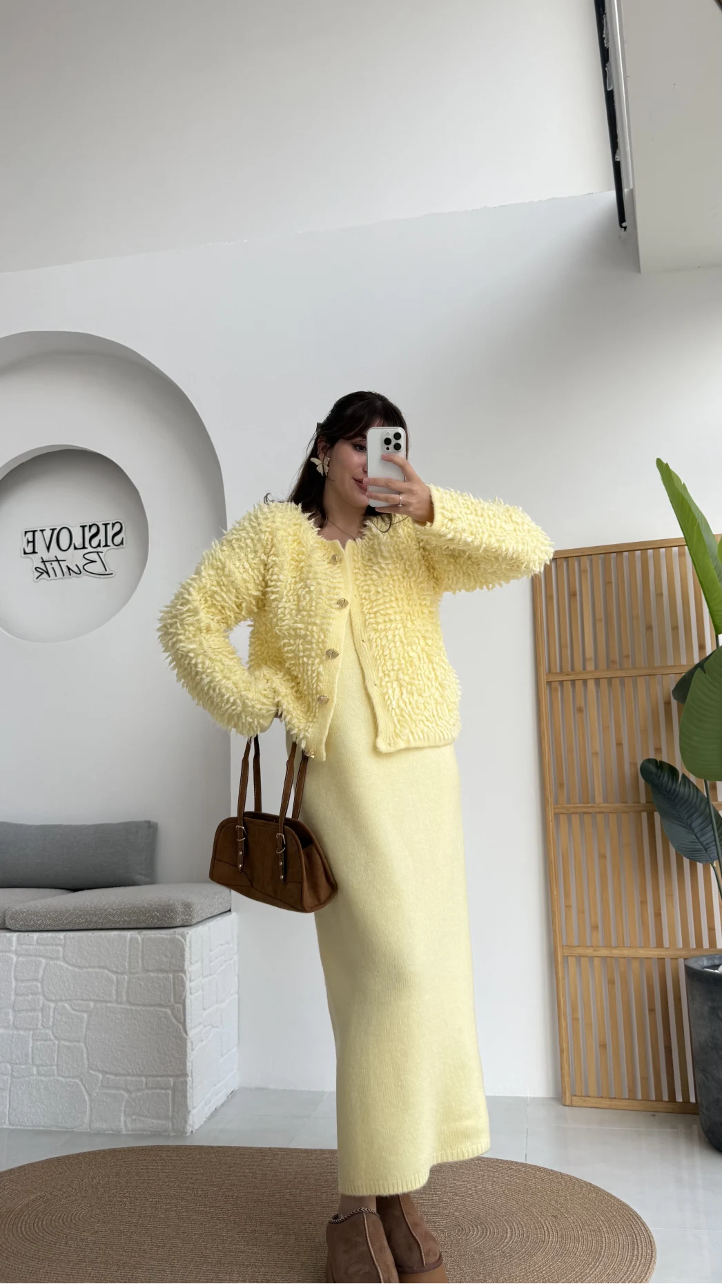 Saçaklı Hırka Elbise Takım - Sarı - Kod: 9062-9063