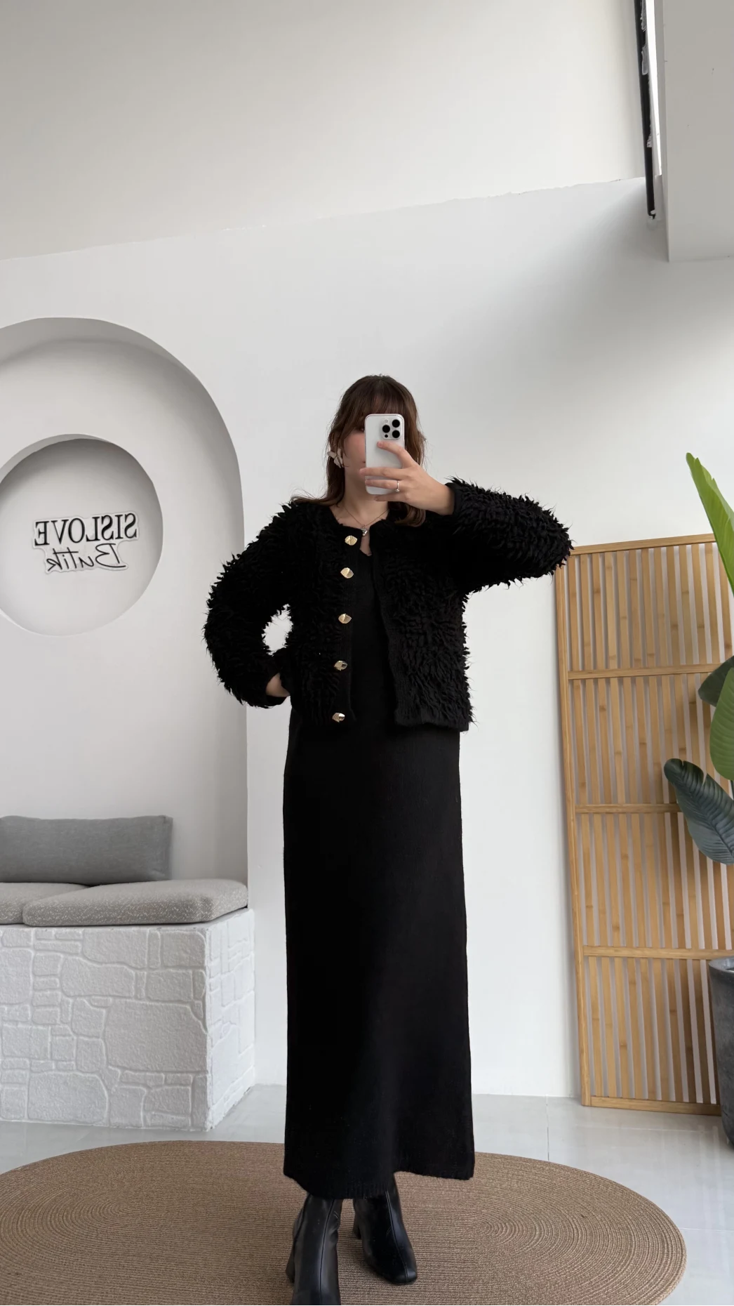 Saçaklı Hırka Elbise Takım - Siyah - Kod: 9062-9063