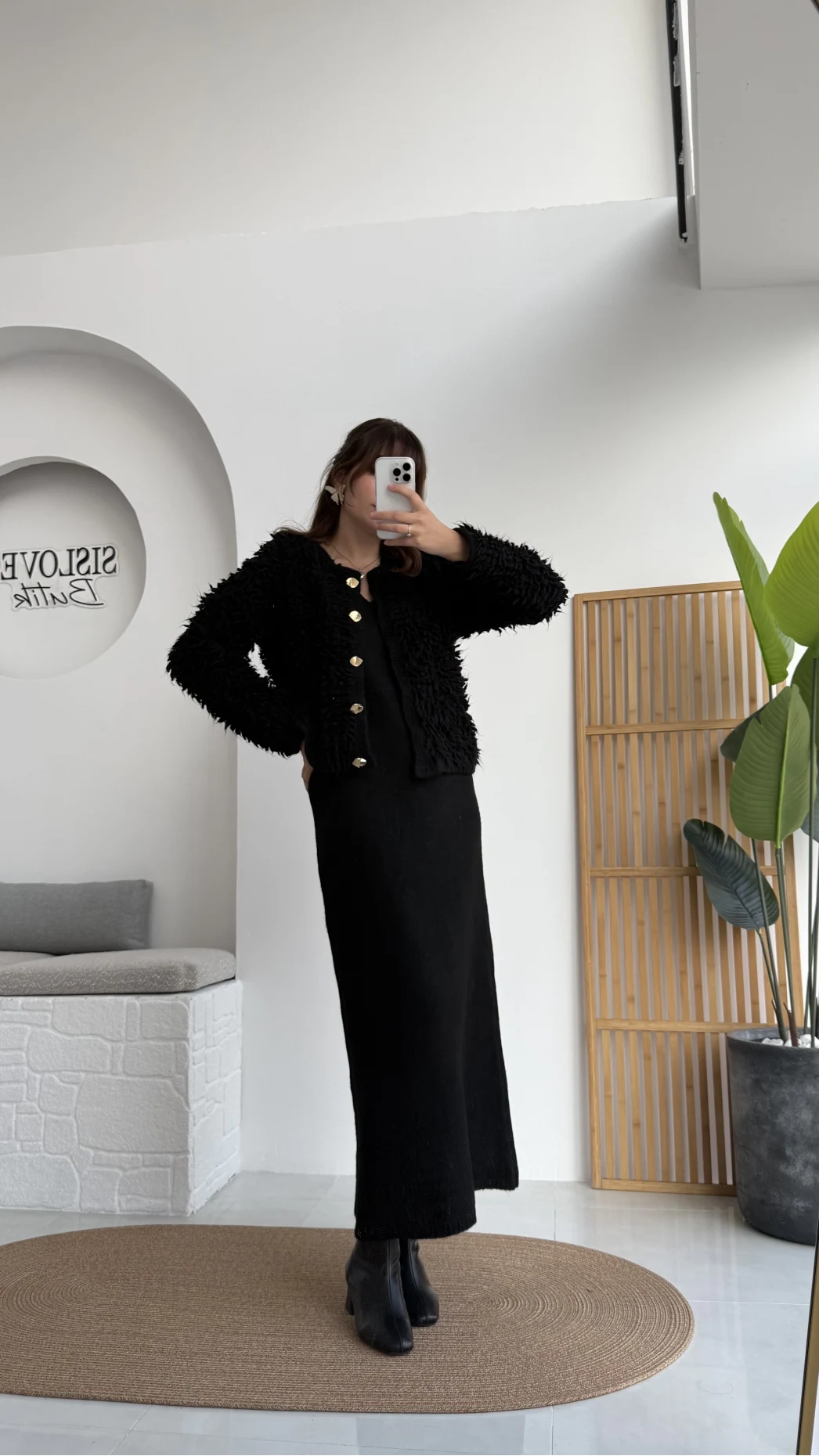 Saçaklı Hırka Elbise Takım - Siyah - Kod: 9062-9063