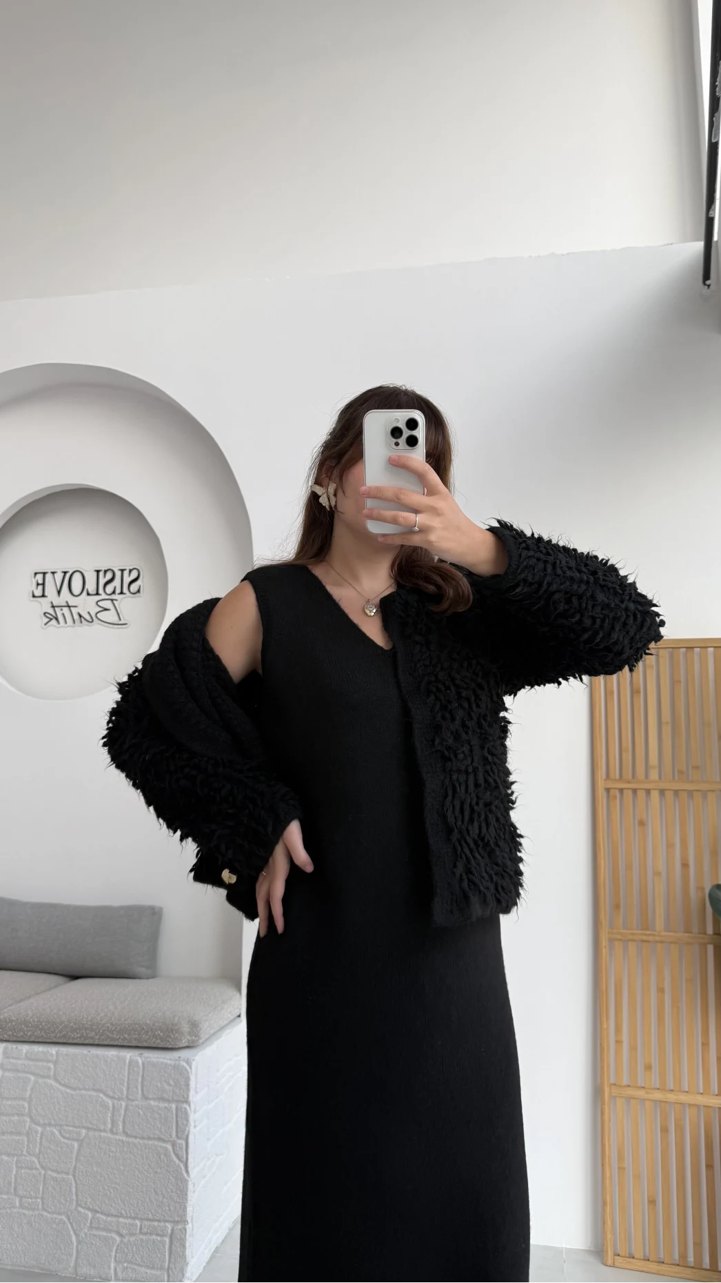 Saçaklı Hırka Elbise Takım - Siyah - Kod: 9062-9063