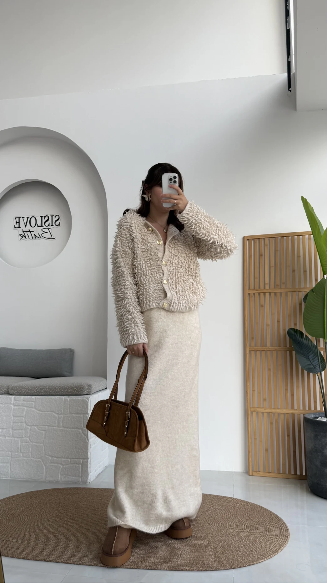 Saçaklı Hırka Elbise Takım - Taş - Kod: 9062-9063