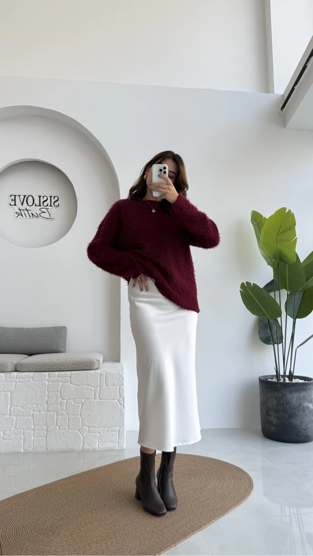 Sadie Midi Saten Etek - Beyaz - Kod: 5014