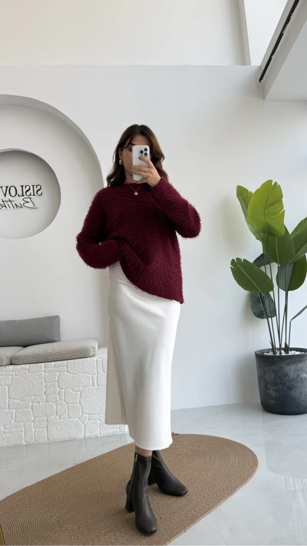 Sadie Midi Saten Etek - Beyaz - Kod: 5014