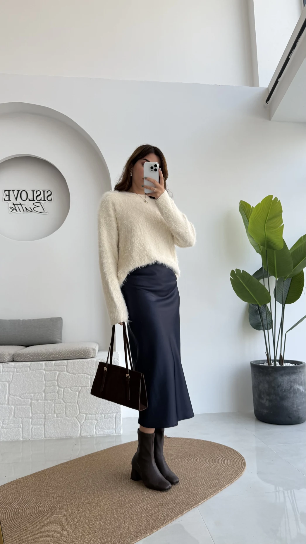 Sadie Midi Saten Etek - Lacivert - Kod: 5014