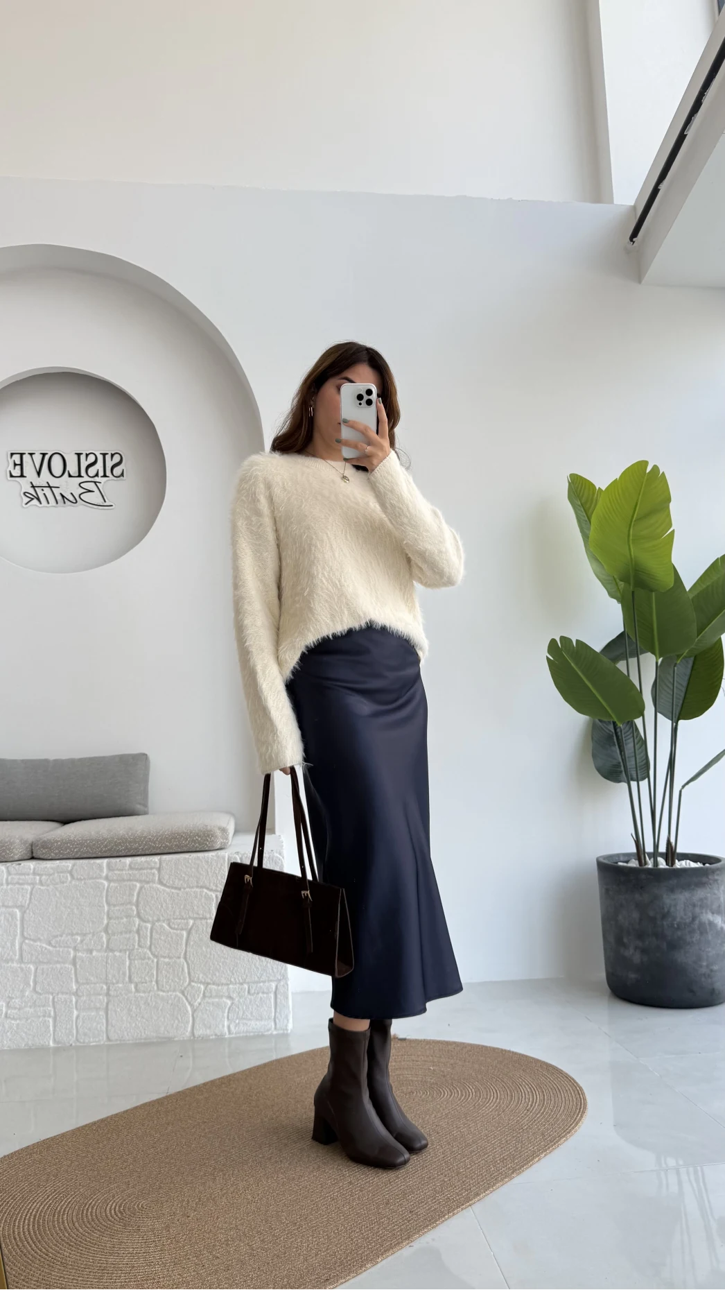 Sadie Midi Saten Etek - Lacivert - Kod: 5014