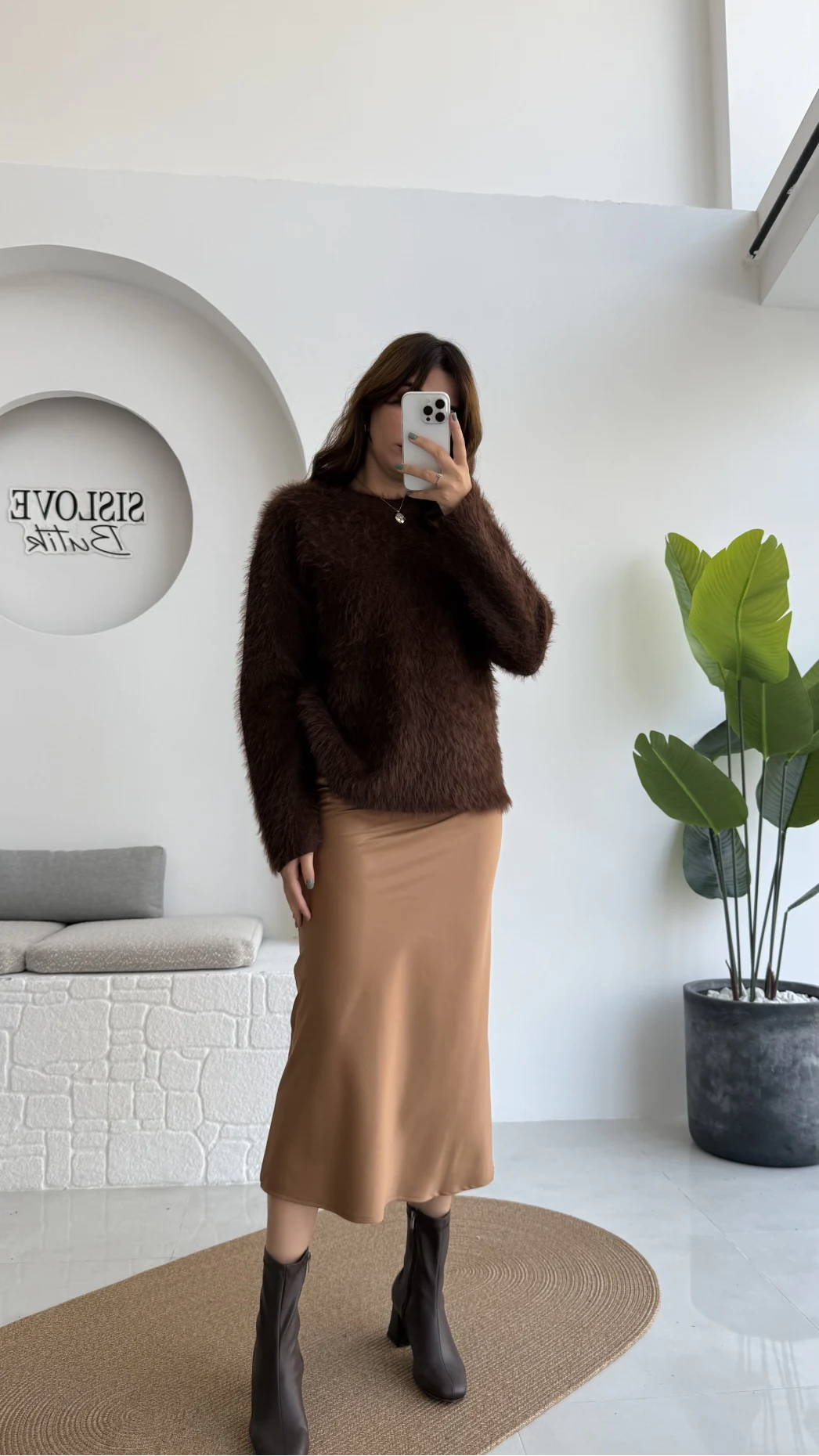 Sadie Midi Saten Etek - Taba - Kod: 5014