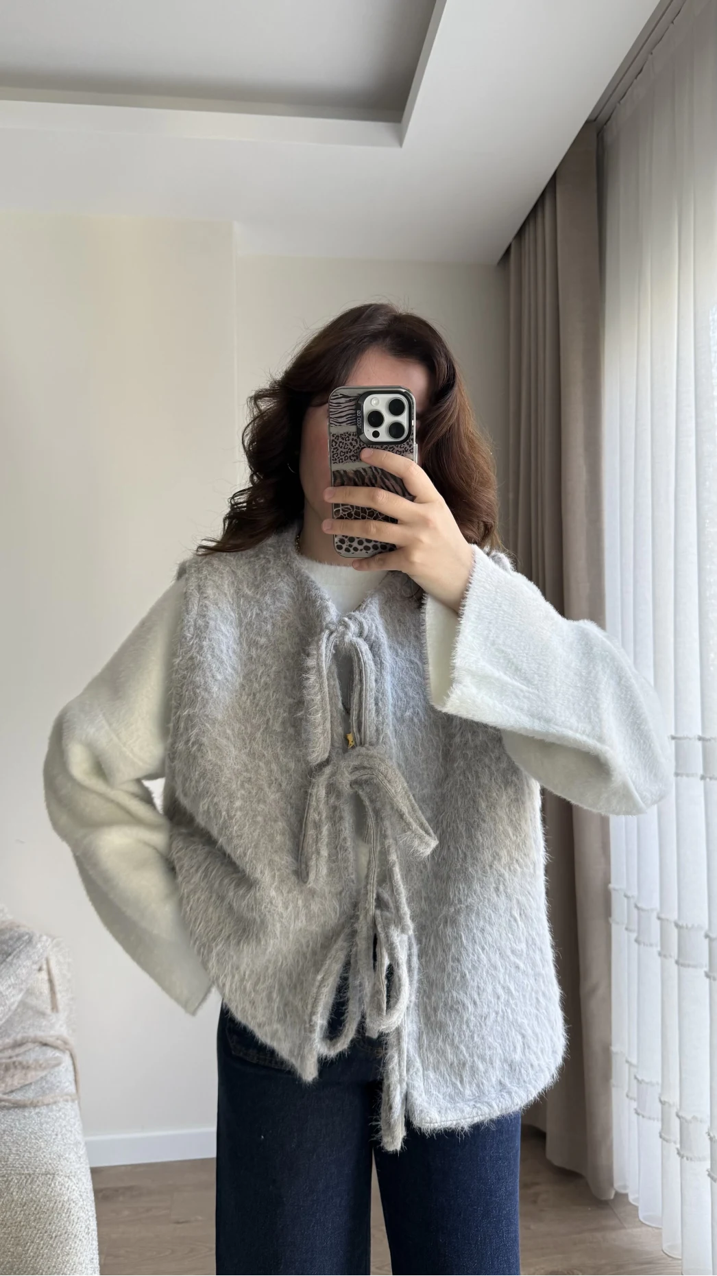 Sakallı Astarlı Tasarım Gri Yelek