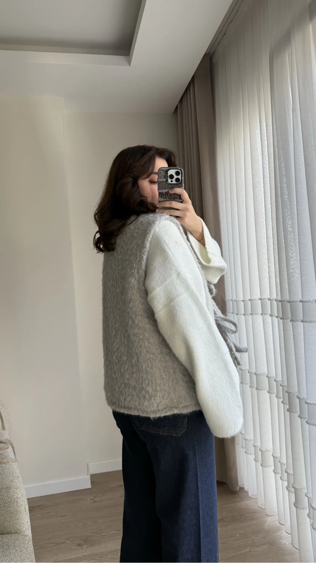 Sakallı Astarlı Tasarım Gri Yelek