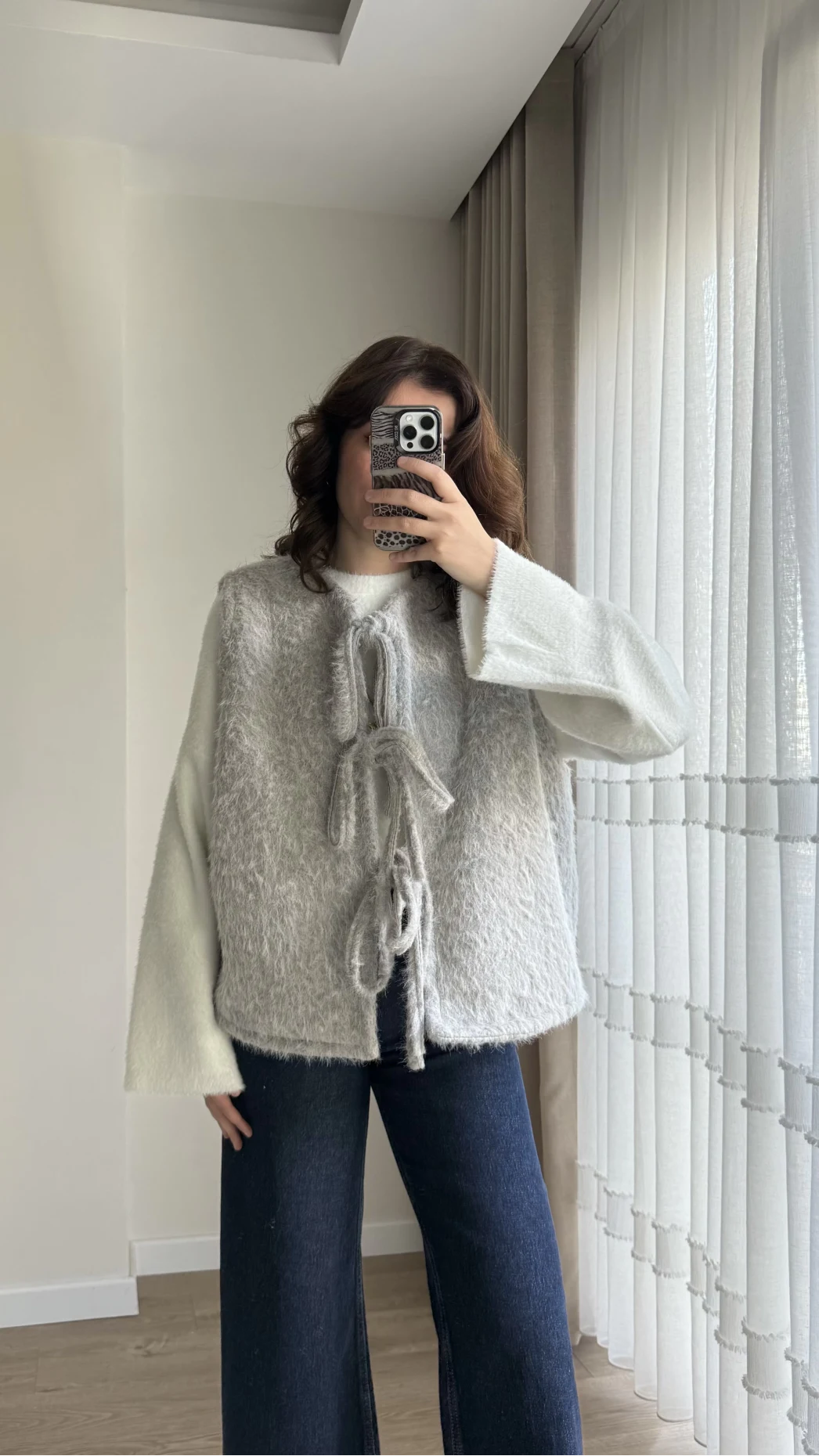 Sakallı Astarlı Tasarım Gri Yelek