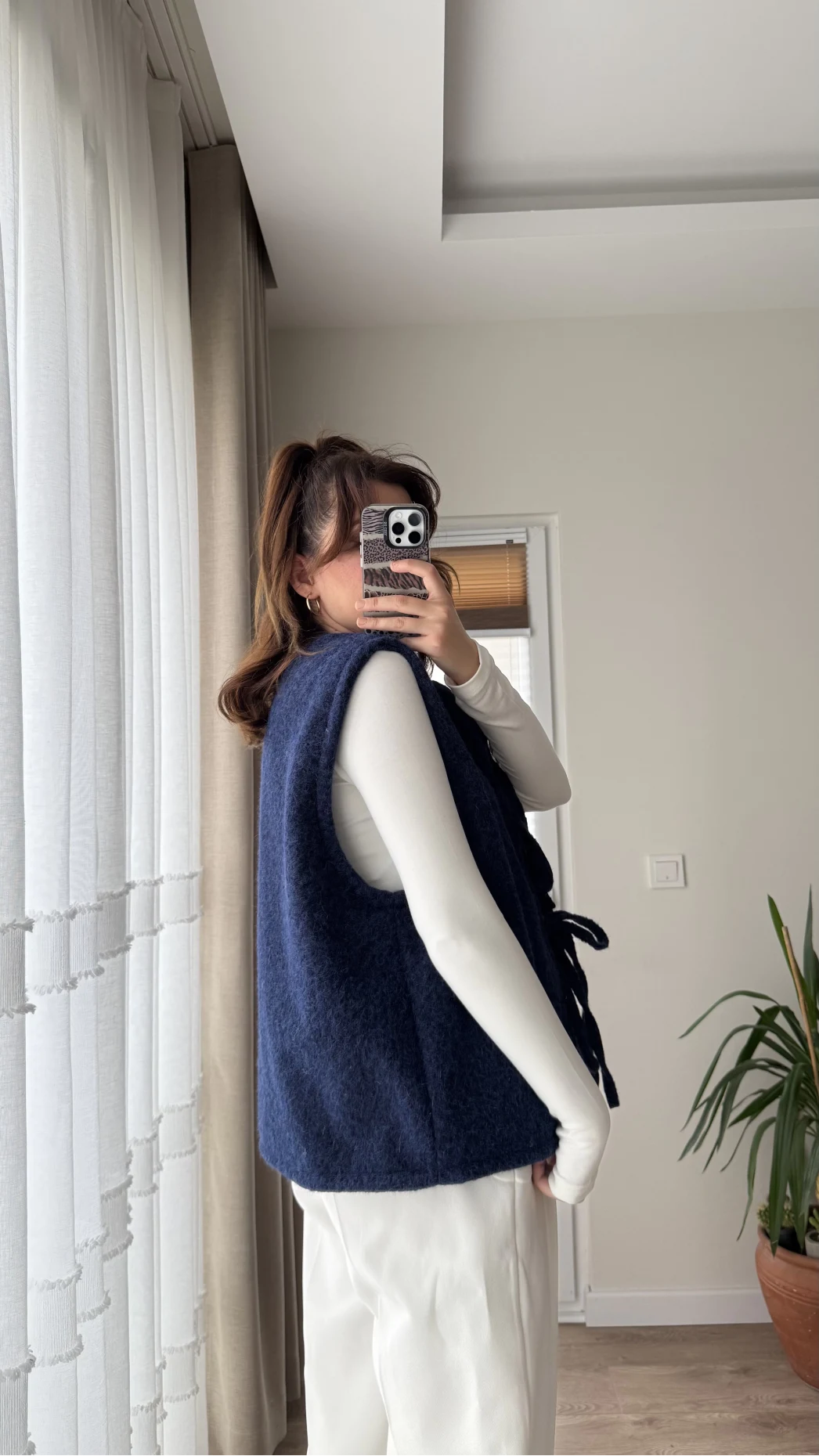 Sakallı Astarlı Tasarım Lacivert Yelek