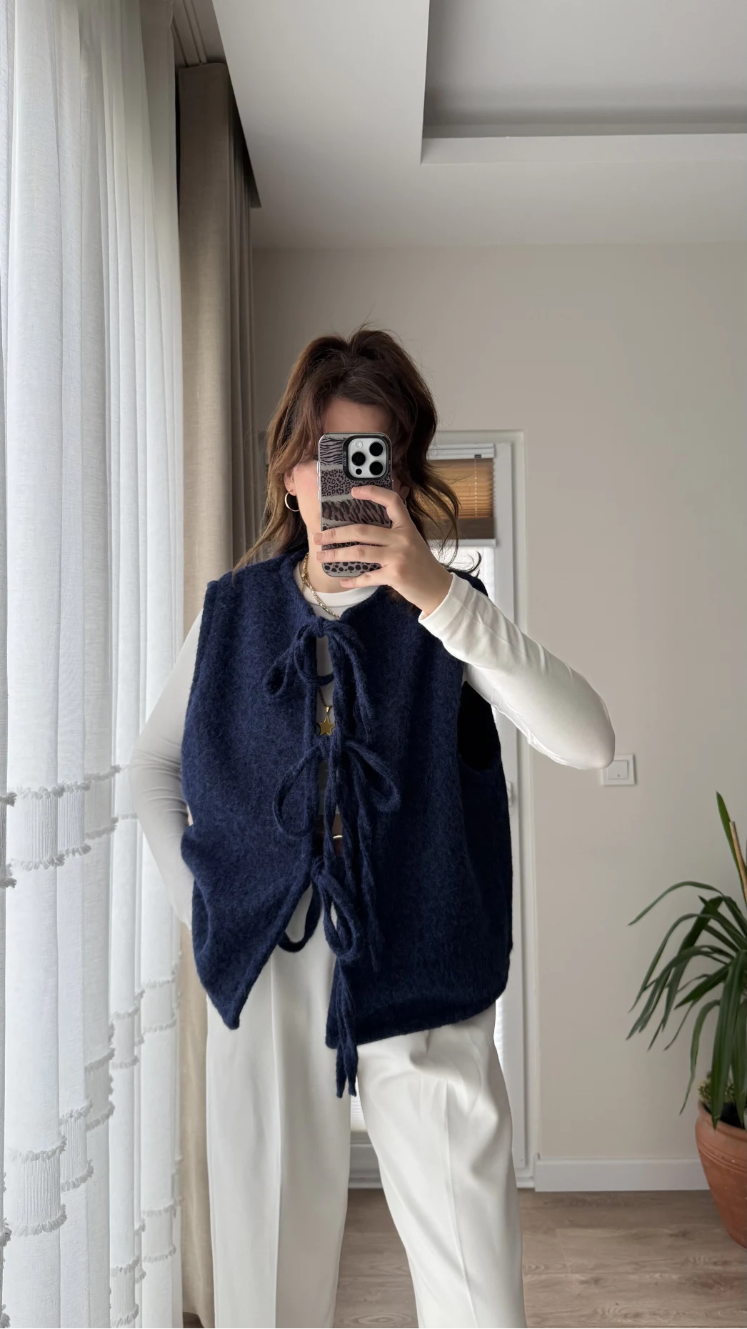 Sakallı Astarlı Tasarım Lacivert Yelek