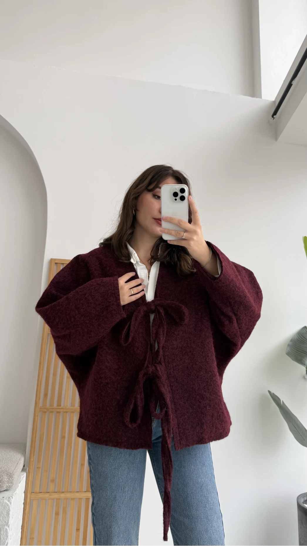 Sakallı Kaşe Tasarım Ceket Bordo