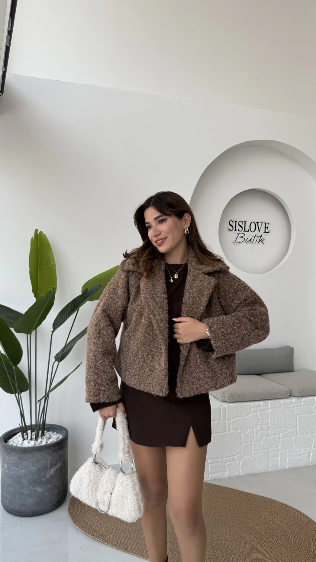 Sakallı Tek Düğmeli Ceket - Kahve