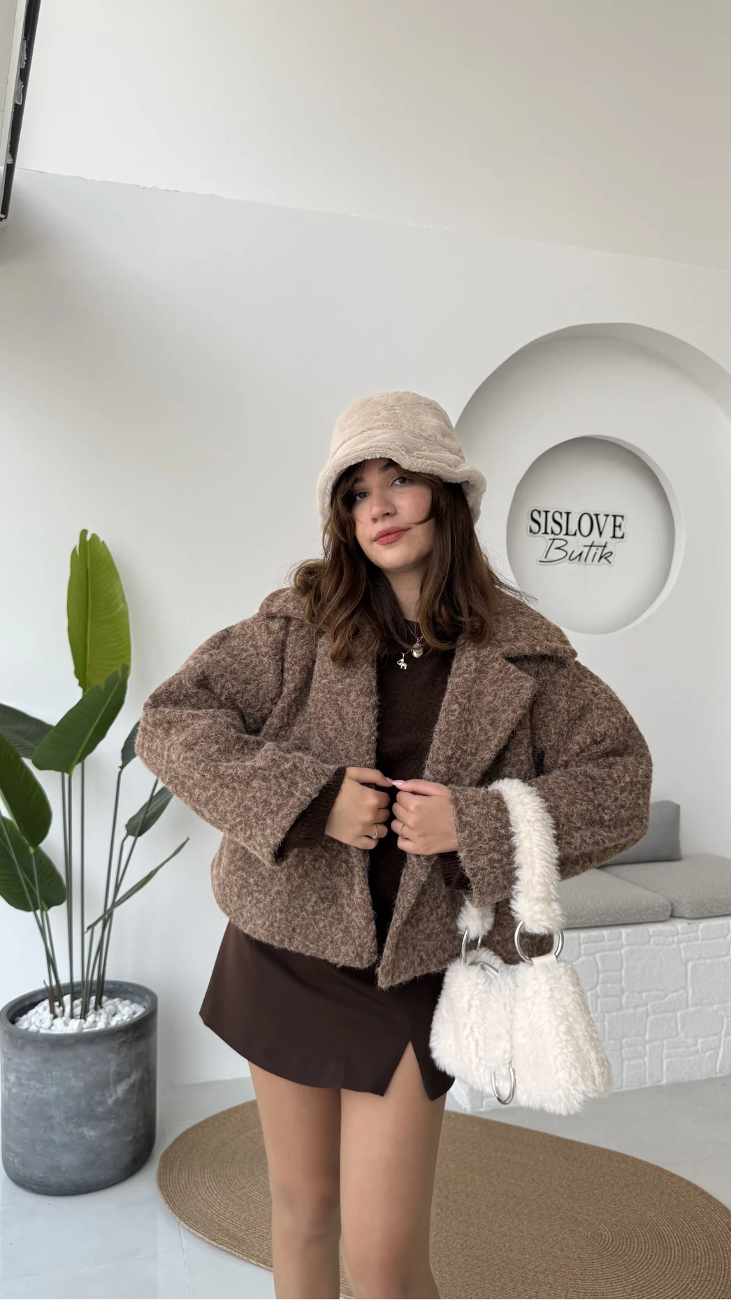 Sakallı Tek Düğmeli Ceket - Kahve