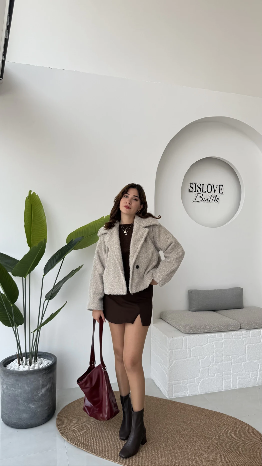 Sakallı Tek Düğmeli Ceket - Taş