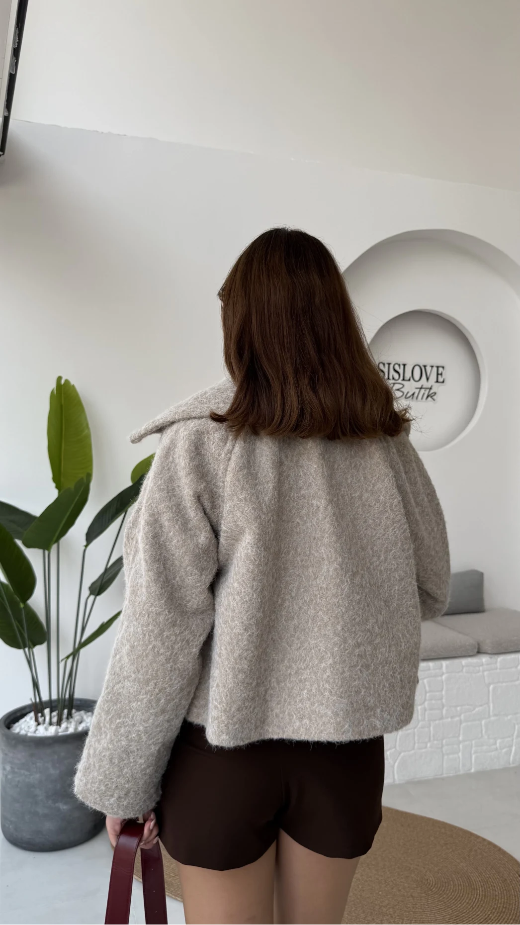 Sakallı Tek Düğmeli Ceket - Taş