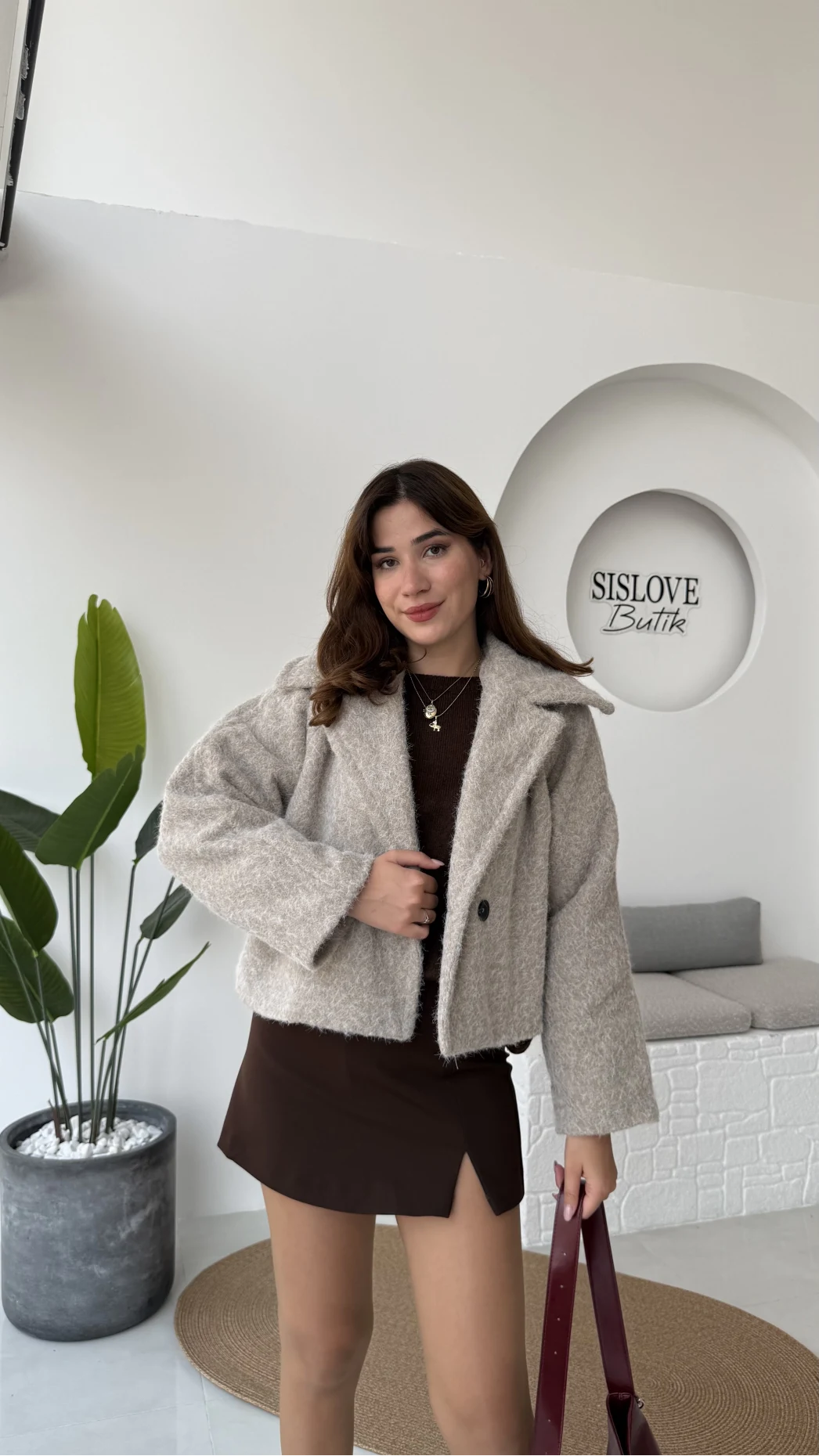 Sakallı Tek Düğmeli Ceket - Taş