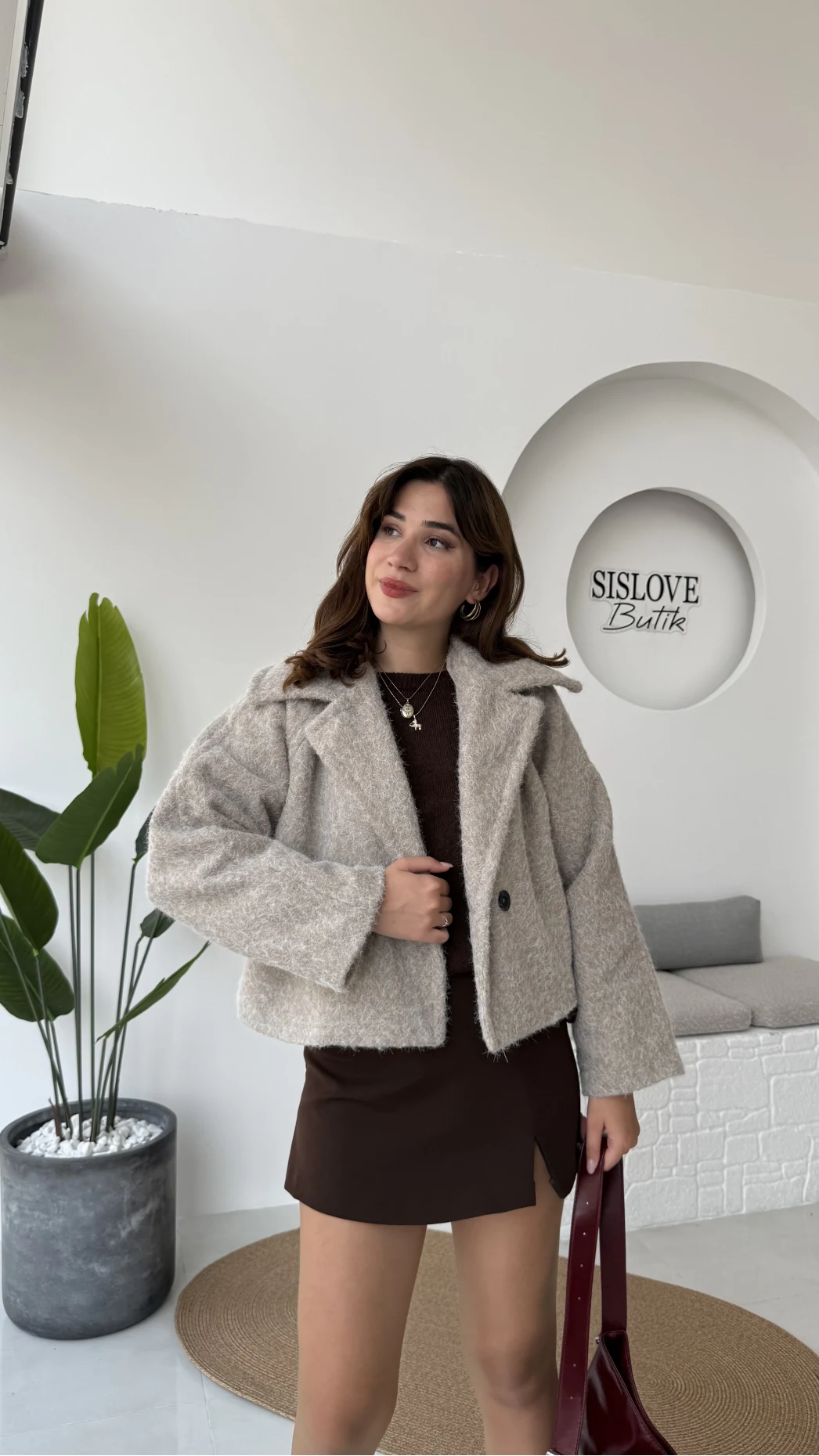 Sakallı Tek Düğmeli Ceket - Taş