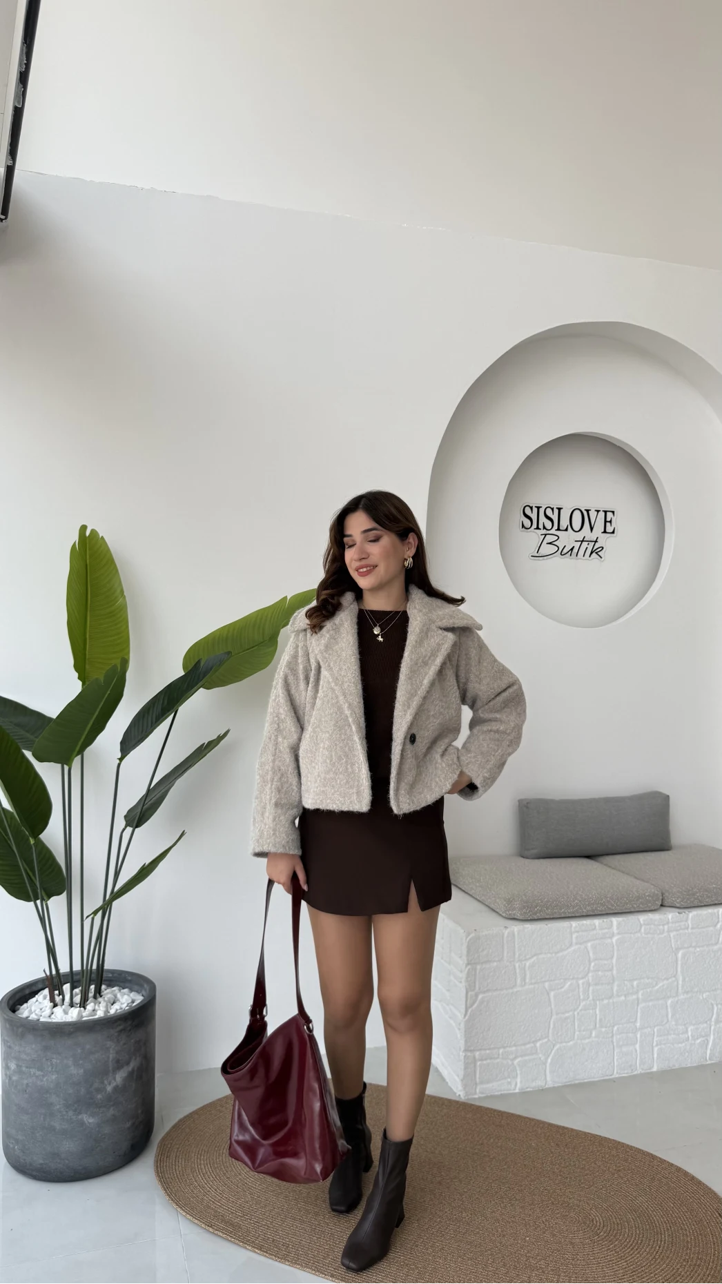 Sakallı Tek Düğmeli Ceket - Taş