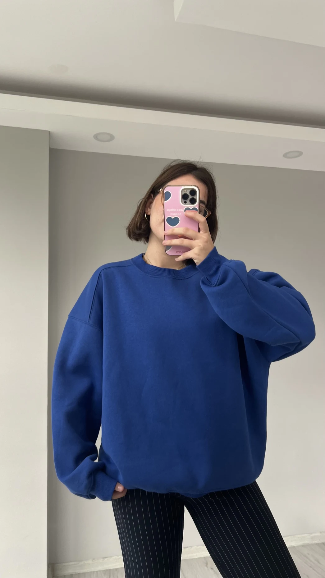 SAKS Mavisi Oversize Şardonlu Sweat