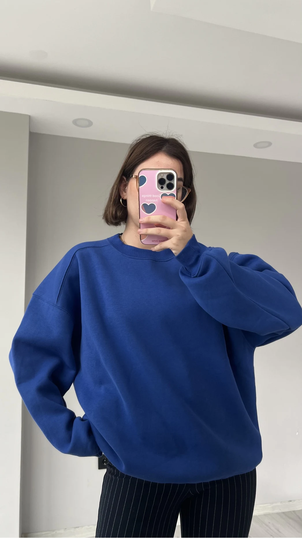SAKS Mavisi Oversize Şardonlu Sweat