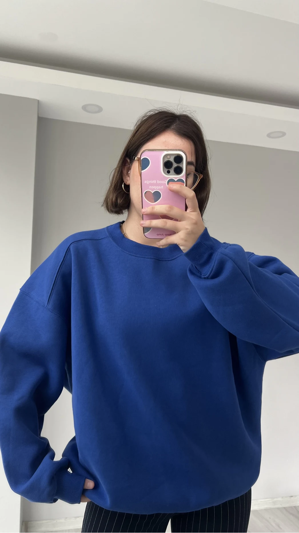 SAKS Mavisi Oversize Şardonlu Sweat