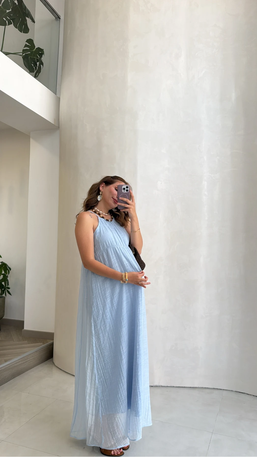 Şallı Askılı Elbise - Bebe Mavisi - Kod: 3428
