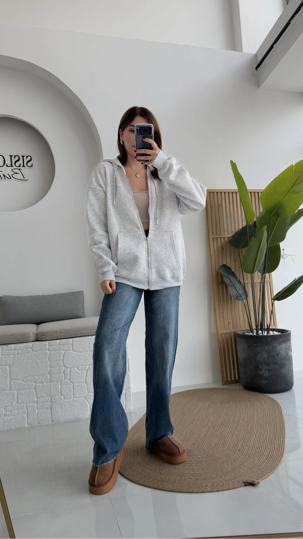 Samantha 3 İplik Fermuarlı Kapüşonlu Hırka - Gri - Kod: 2992