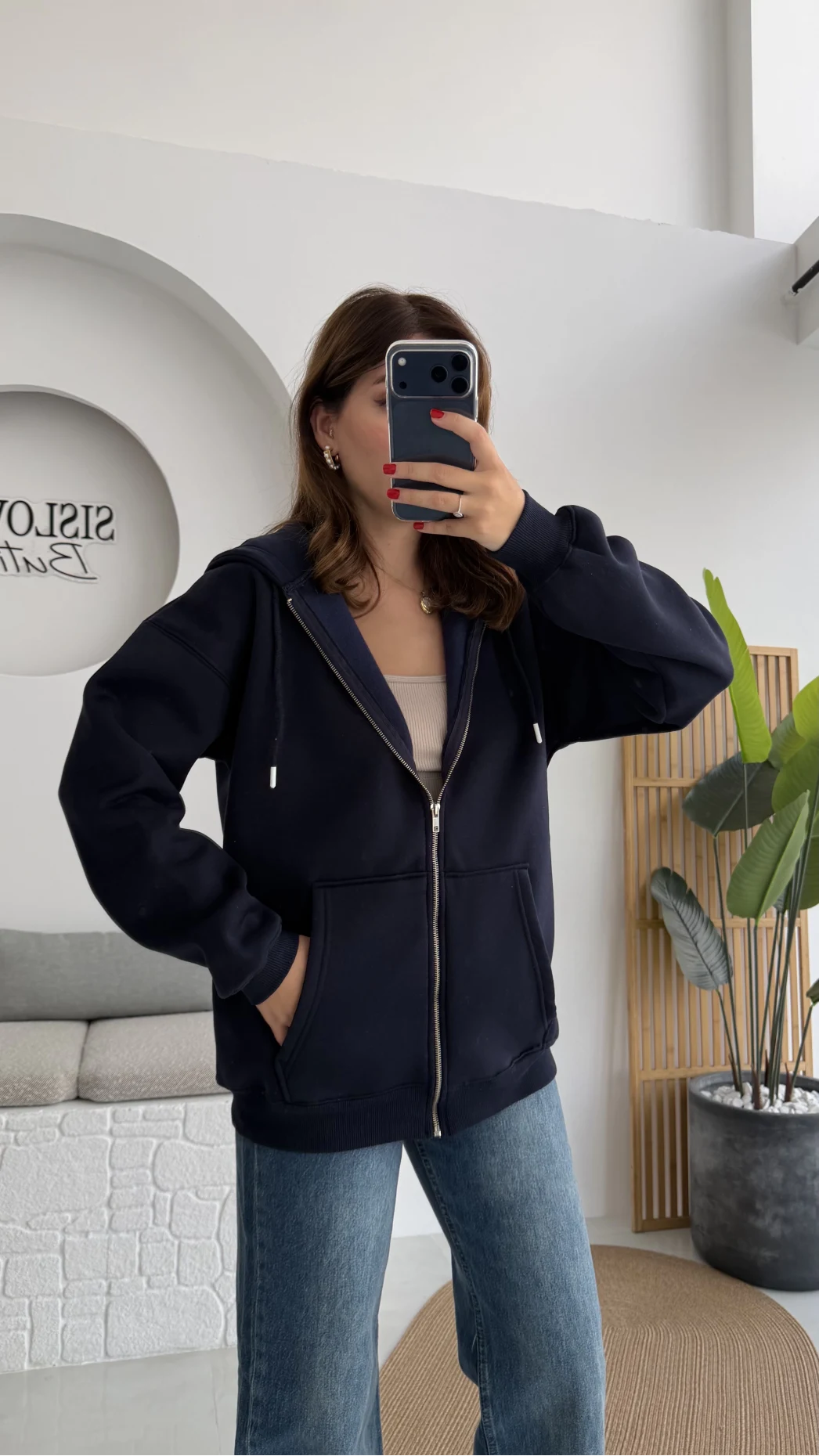 Samantha 3 İplik Fermuarlı Kapüşonlu Hırka - Lacivert - Kod: 2992