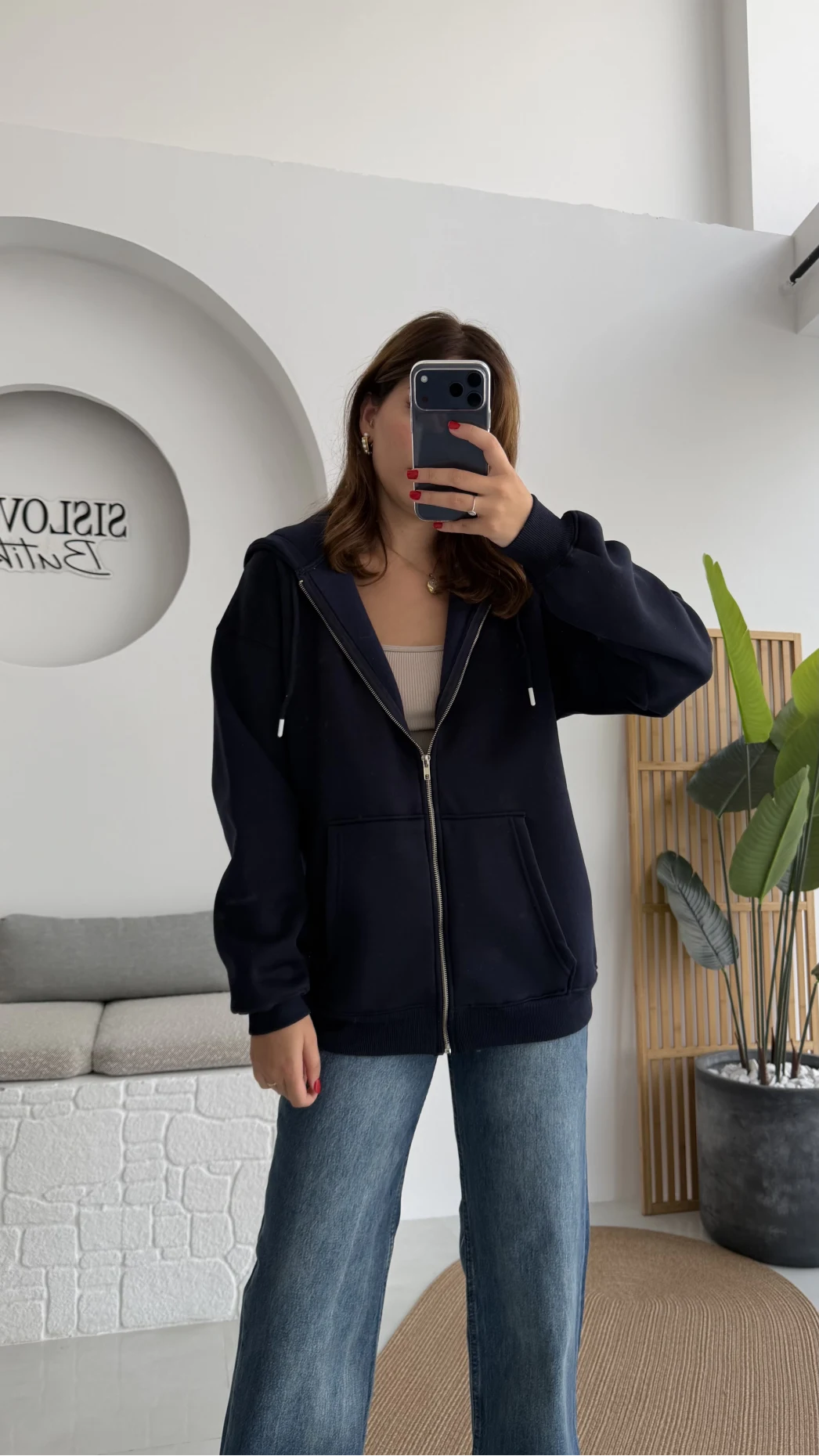 Samantha 3 İplik Fermuarlı Kapüşonlu Hırka - Lacivert - Kod: 2992