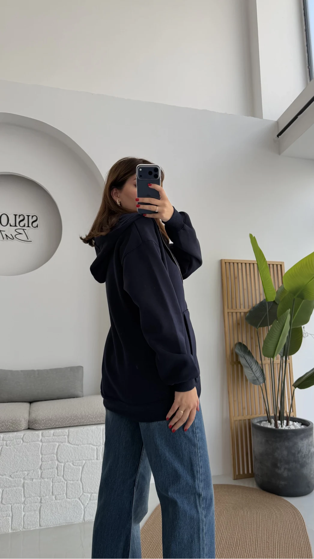 Samantha 3 İplik Fermuarlı Kapüşonlu Hırka - Lacivert - Kod: 2992