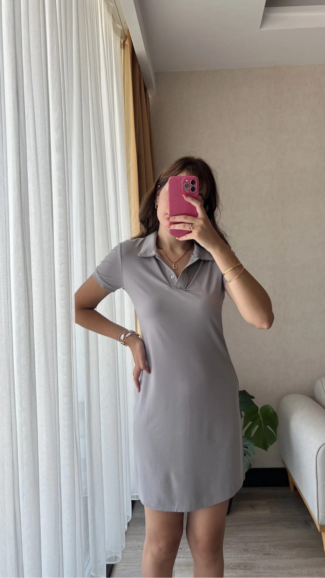 Sandy Kumaş Polo Yaka Elbise Gri