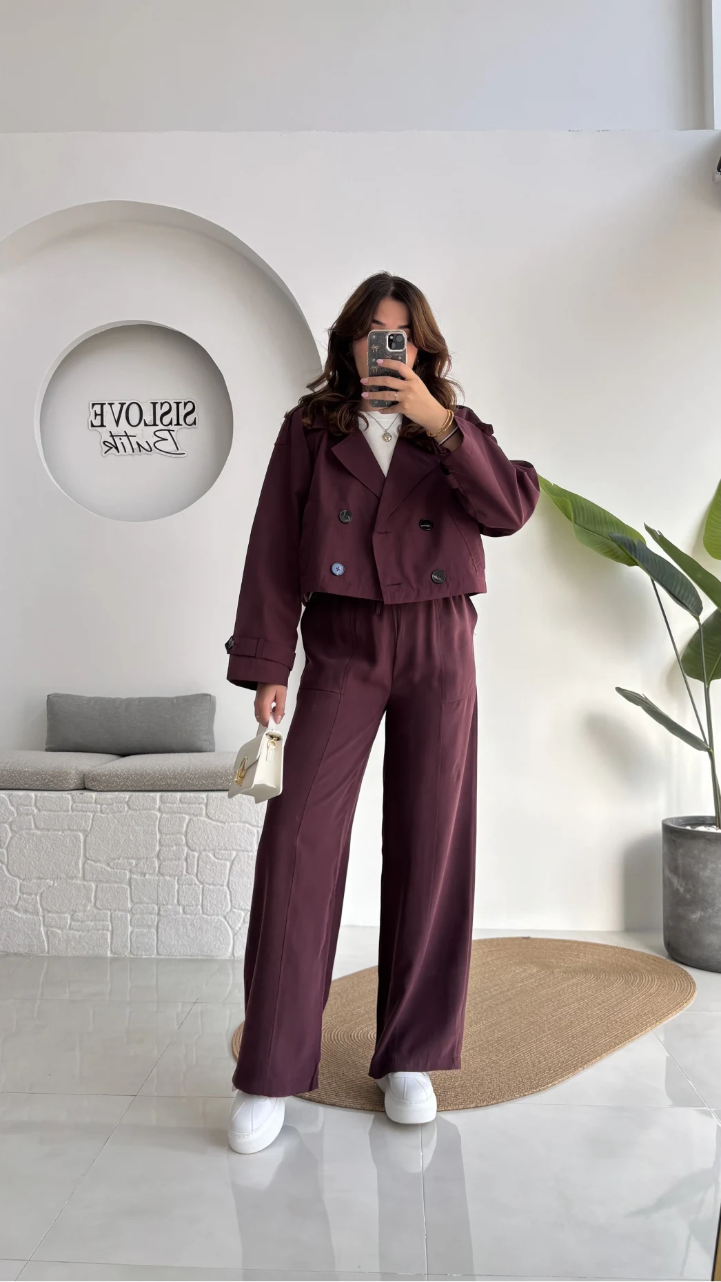 Saranda Beli Lastikli Bağlamalı Pantolon - Mürdüm - Kod: 51120