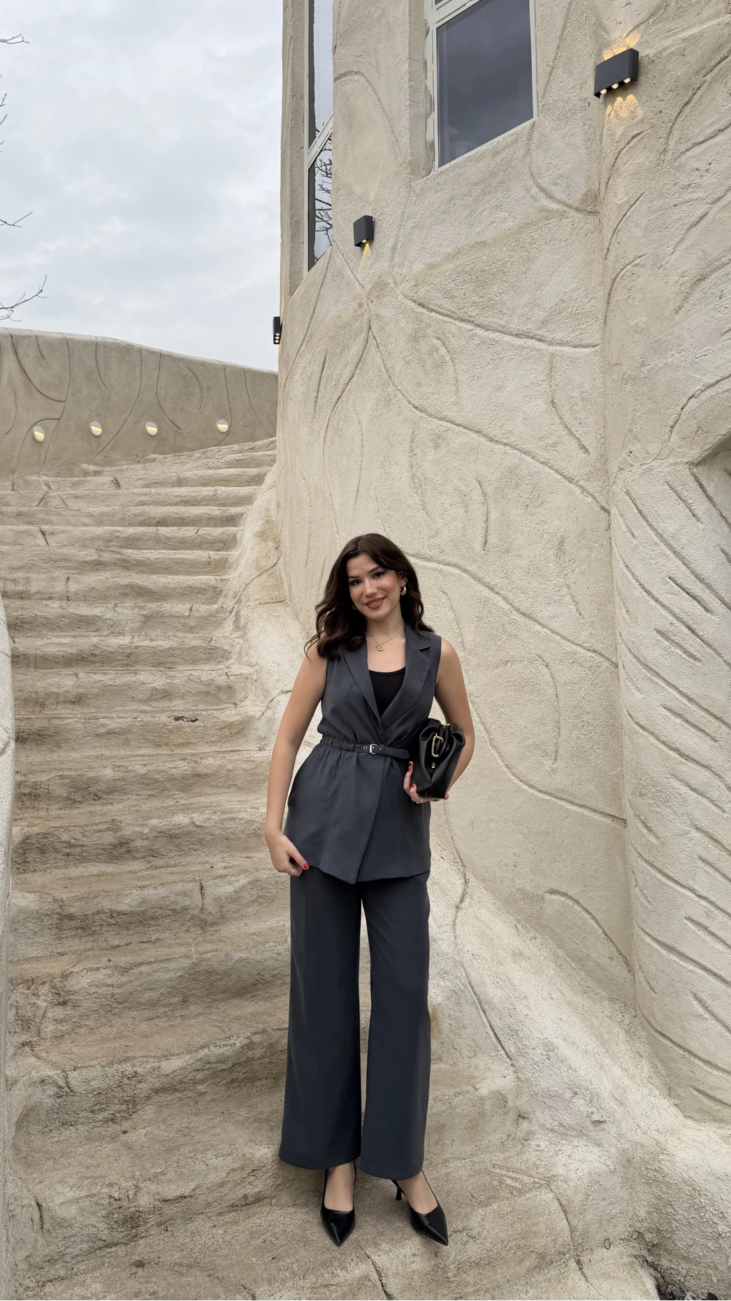 Sardinia Kemerli Yelek Pantolon Takım - Antrasit - Kod: 8019 4041