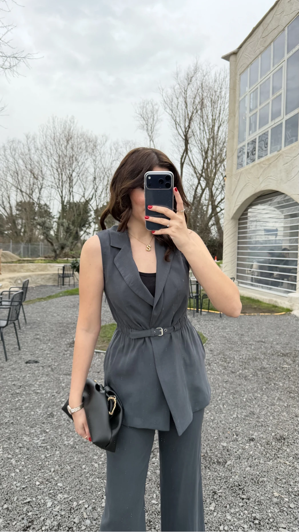 Sardinia Kemerli Yelek Pantolon Takım - Antrasit - Kod: 8019 4041