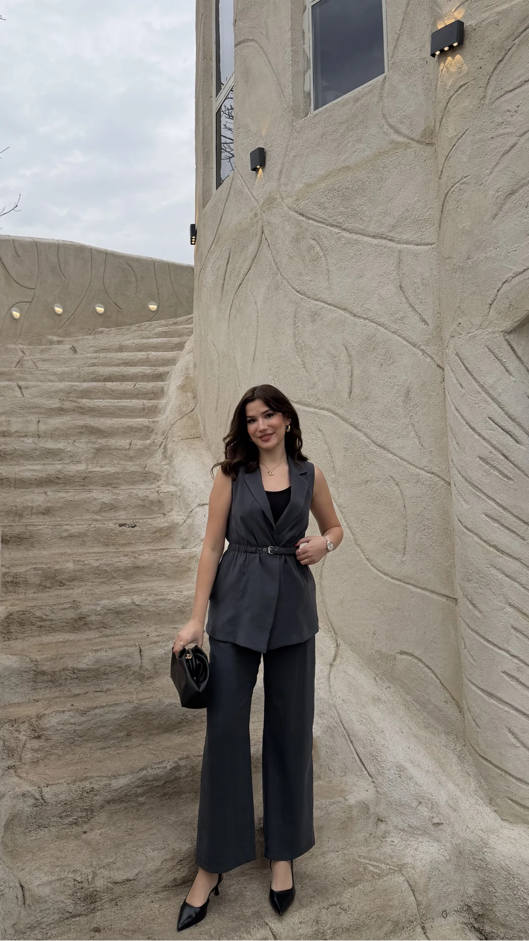 Sardinia Kemerli Yelek Pantolon Takım - Antrasit - Kod: 8019 4041