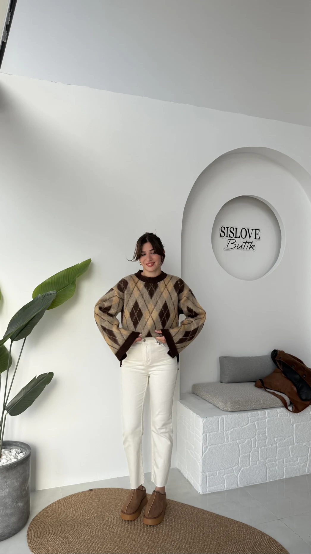 Şardon Baklavalı Kazak - Kahve - Kod: 04603