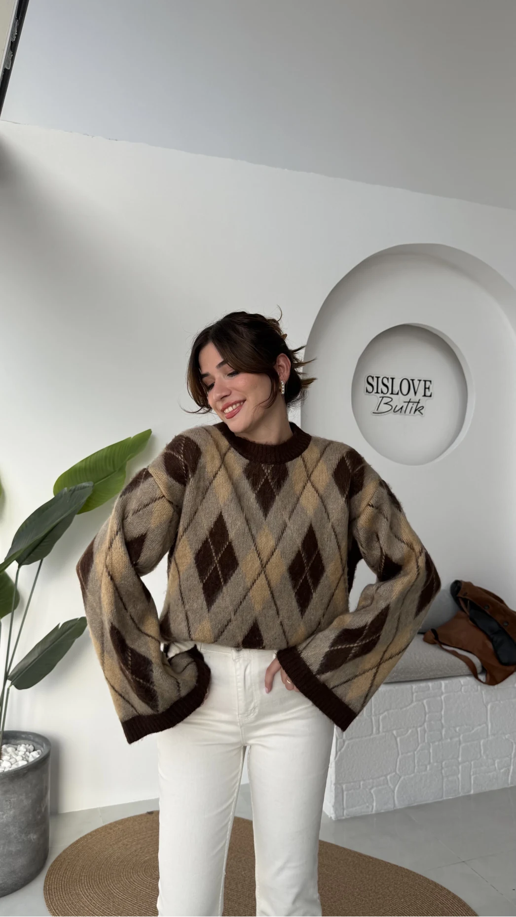 Şardon Baklavalı Kazak - Kahve - Kod: 04603