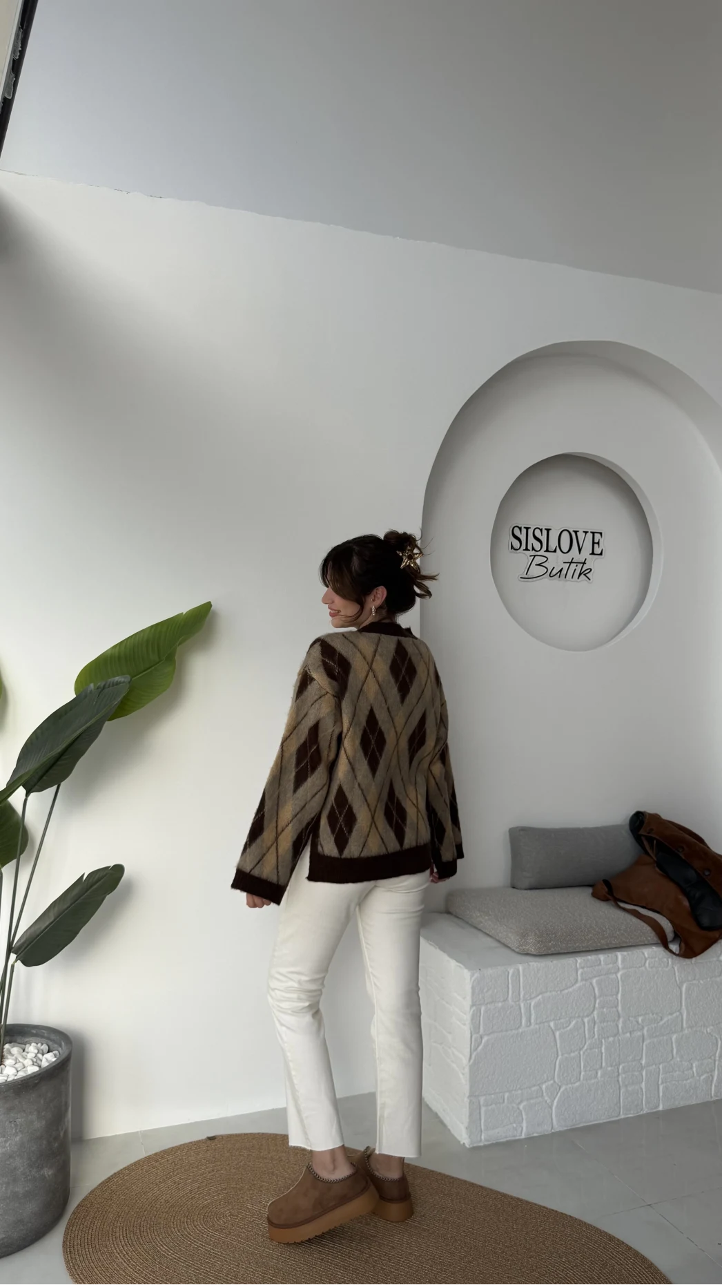 Şardon Baklavalı Kazak - Kahve - Kod: 04603