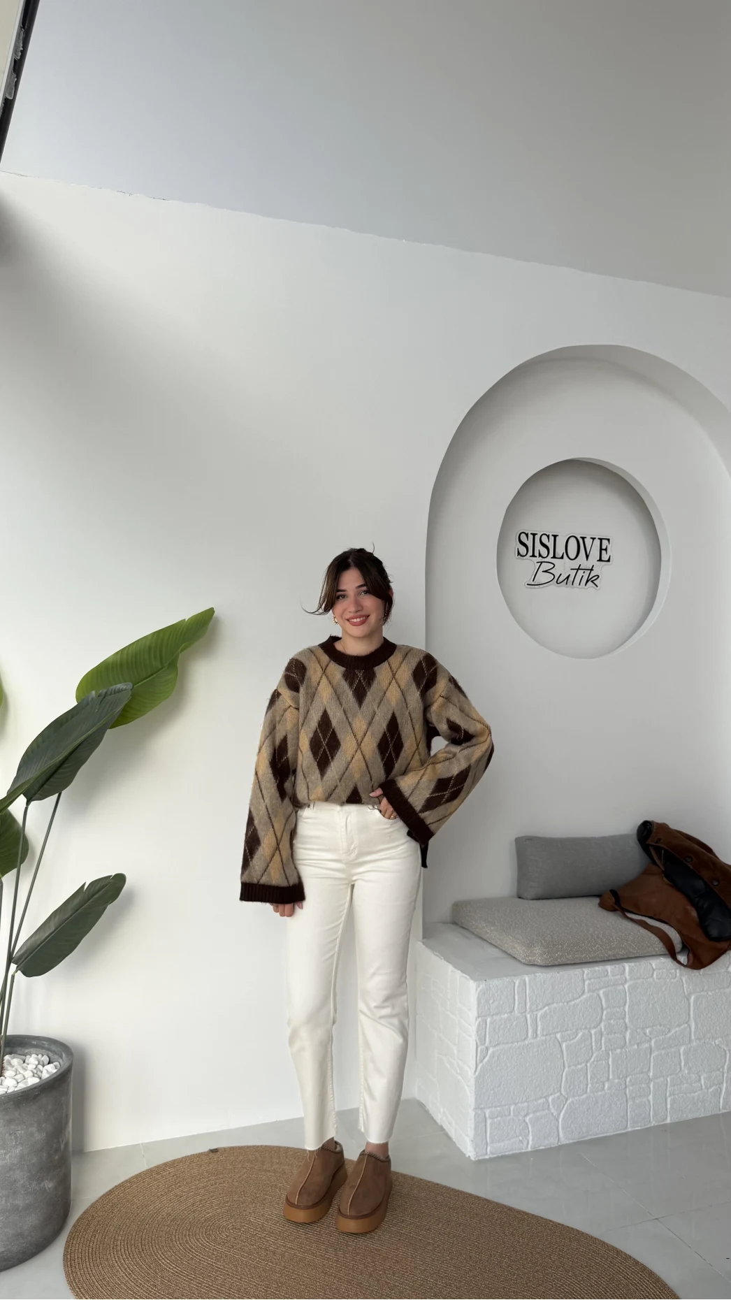 Şardon Baklavalı Kazak - Kahve - Kod: 04603