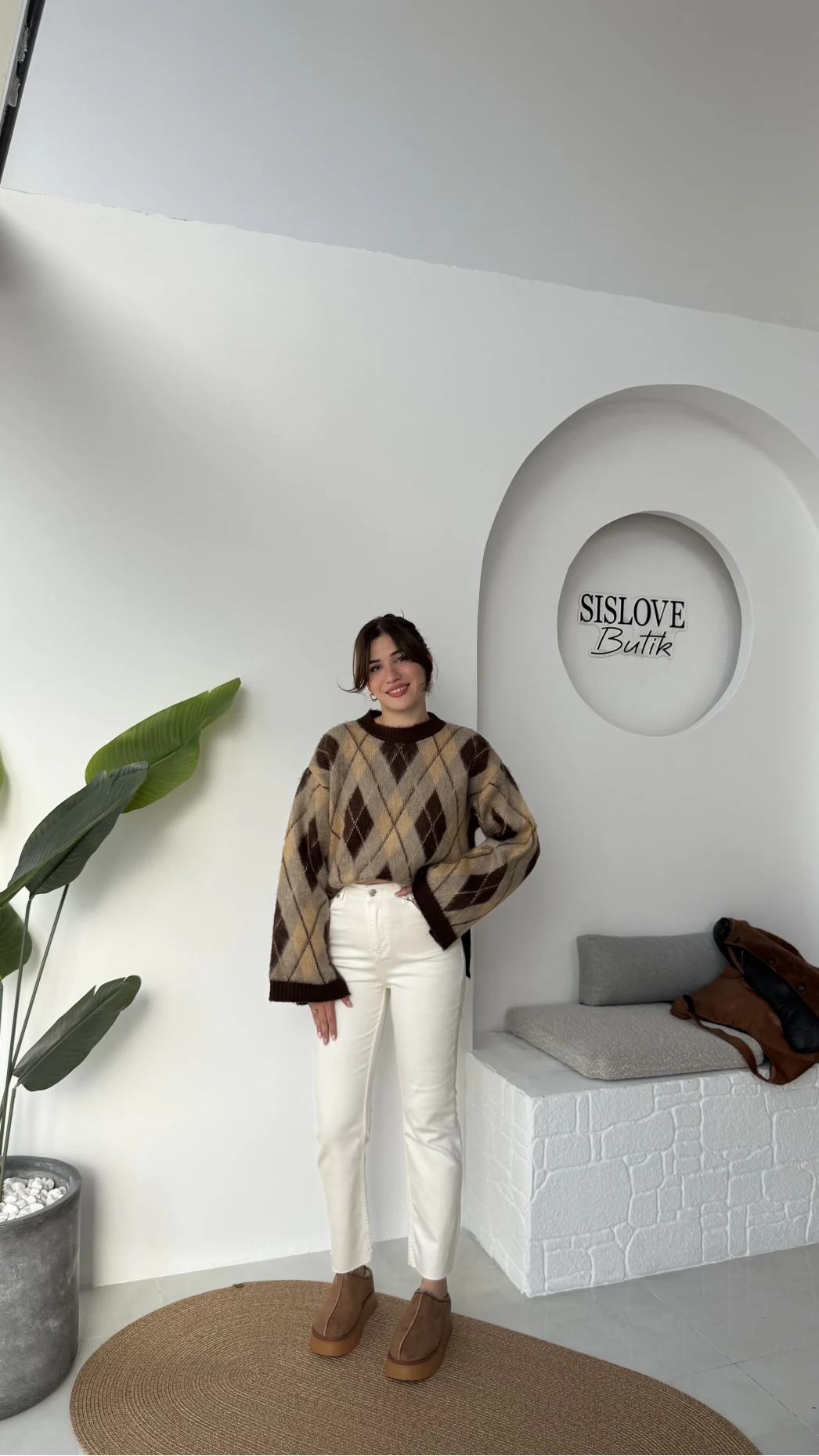 Şardon Baklavalı Kazak - Kahve - Kod: 04603