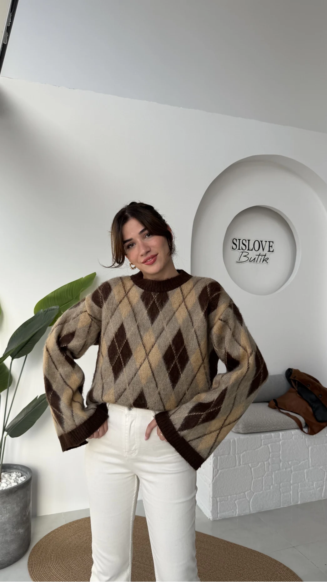 Şardon Baklavalı Kazak - Kahve - Kod: 04603