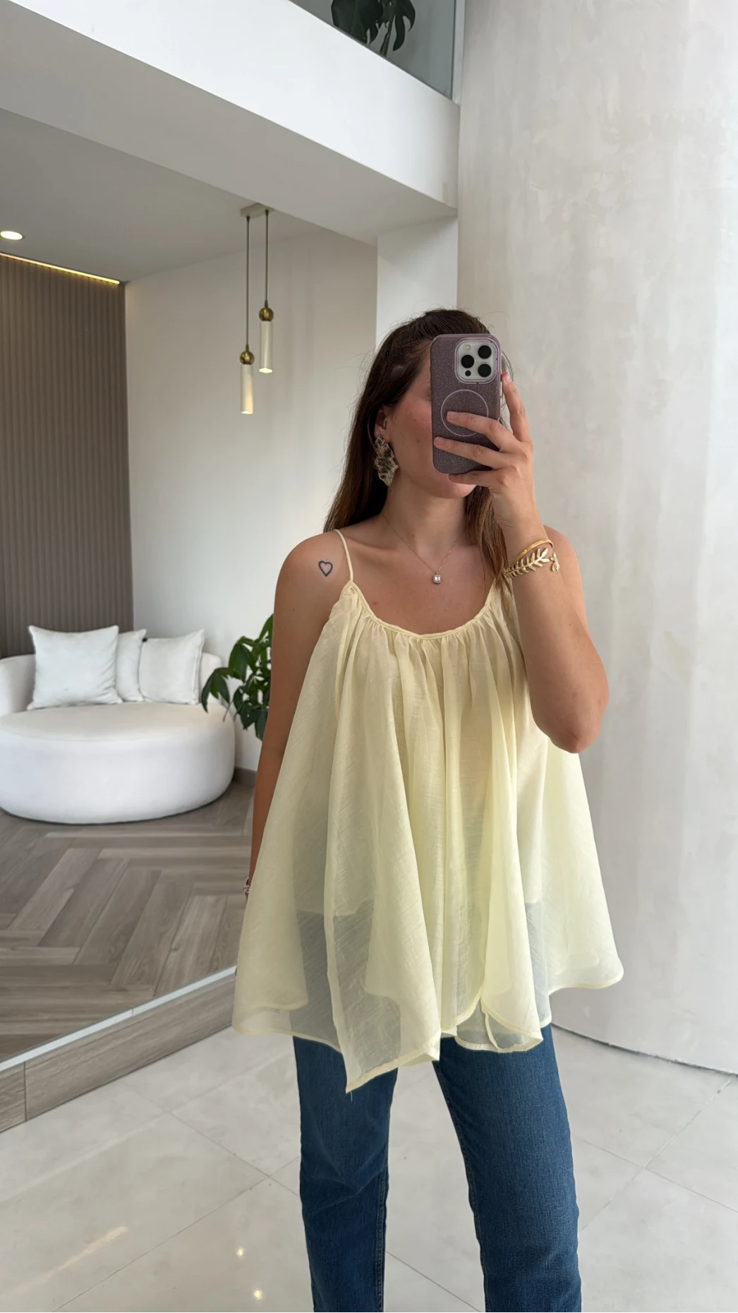 Sarı Askılı Pelerin Bluz - Kod: 5090